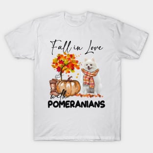 Fall In Love With Pomeranians Fall Pumpkin Thanksgiving T-Shirt